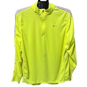 Nike XL Running Dri-FIT Half Zip Long Sleeve Shirt Neon Volt Green Performance